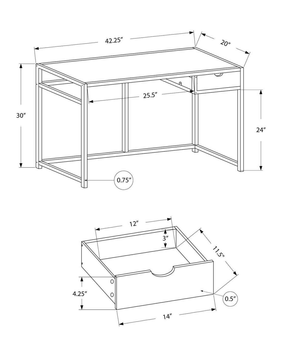 Computer Desk For Home Office, Storage Drawer - White
