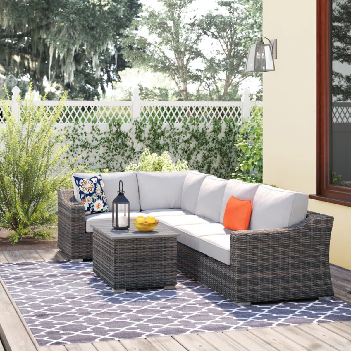 Outdoor 4 Person Garden Seating Set, Resin Wicker, Weather Resistant - Brown Mix