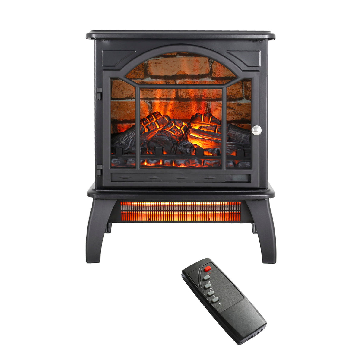18" 3D Flame Electric Infrared Quartz Fireplace Stove & Remote Control - Antique Black