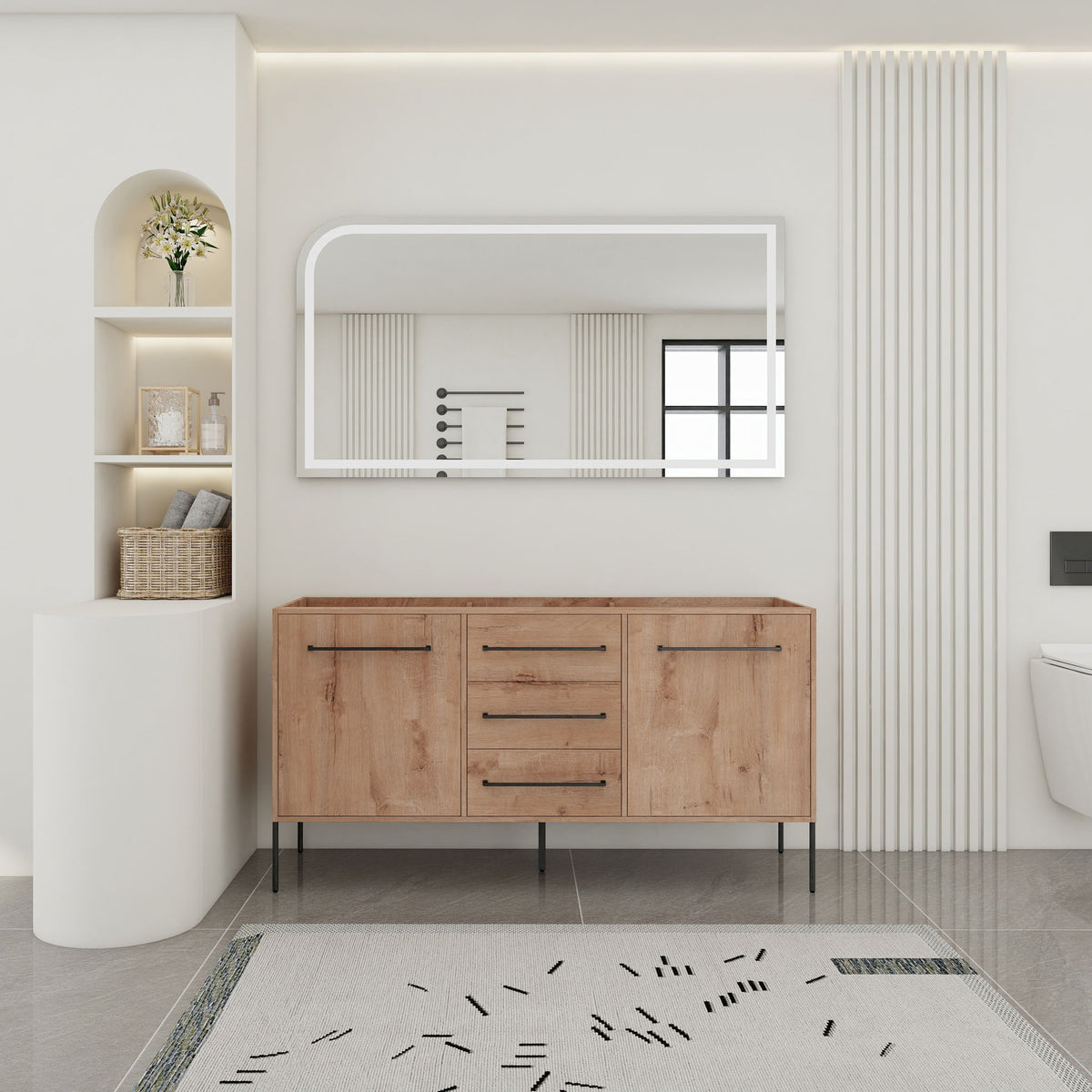 60" Freestanding Bathroom Vanity With Soft Close Doors And Drawers, (Vanity Only) - Imitative Oak