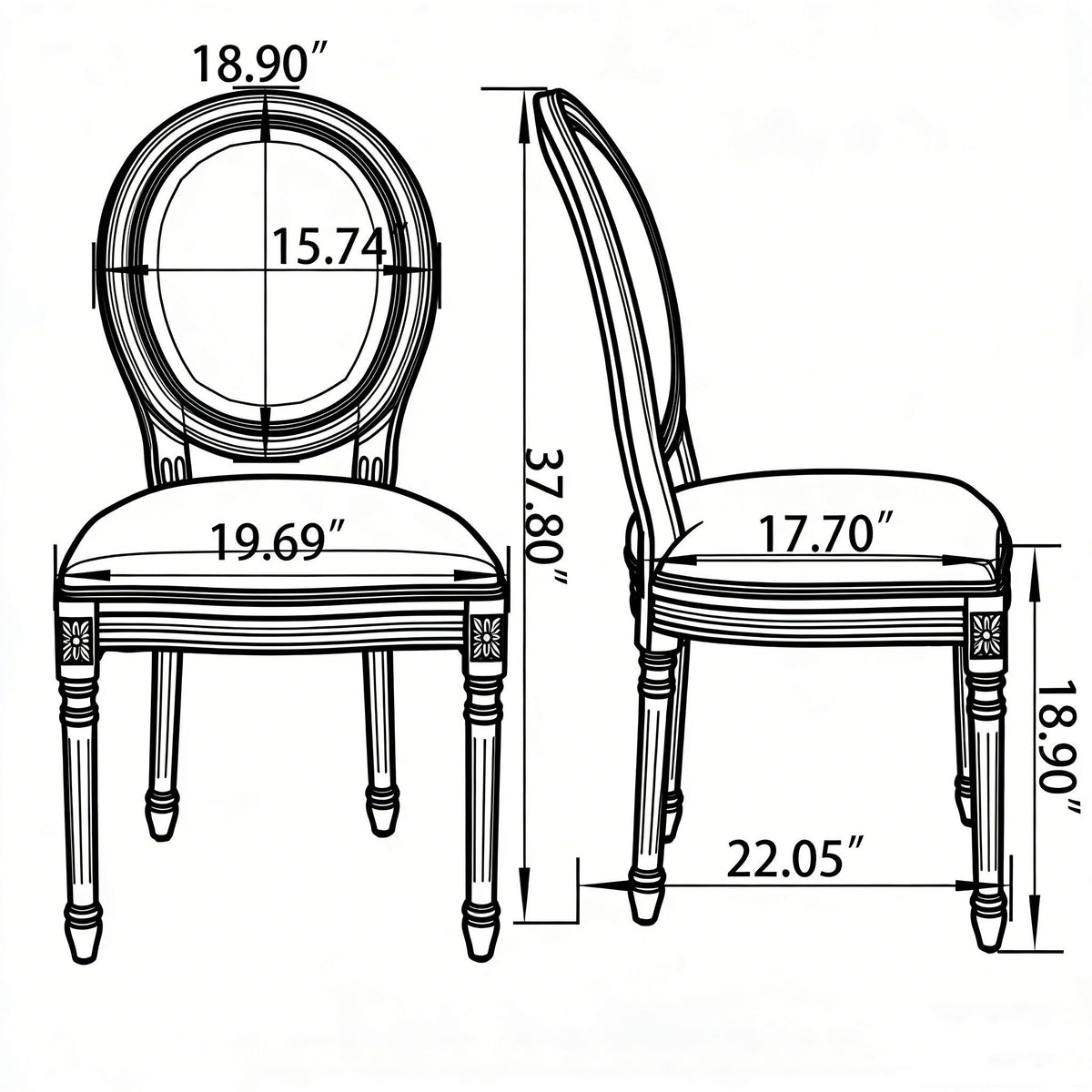 Dining Chairs Upholstered With Sponge Round Back (Set of 2) - Black