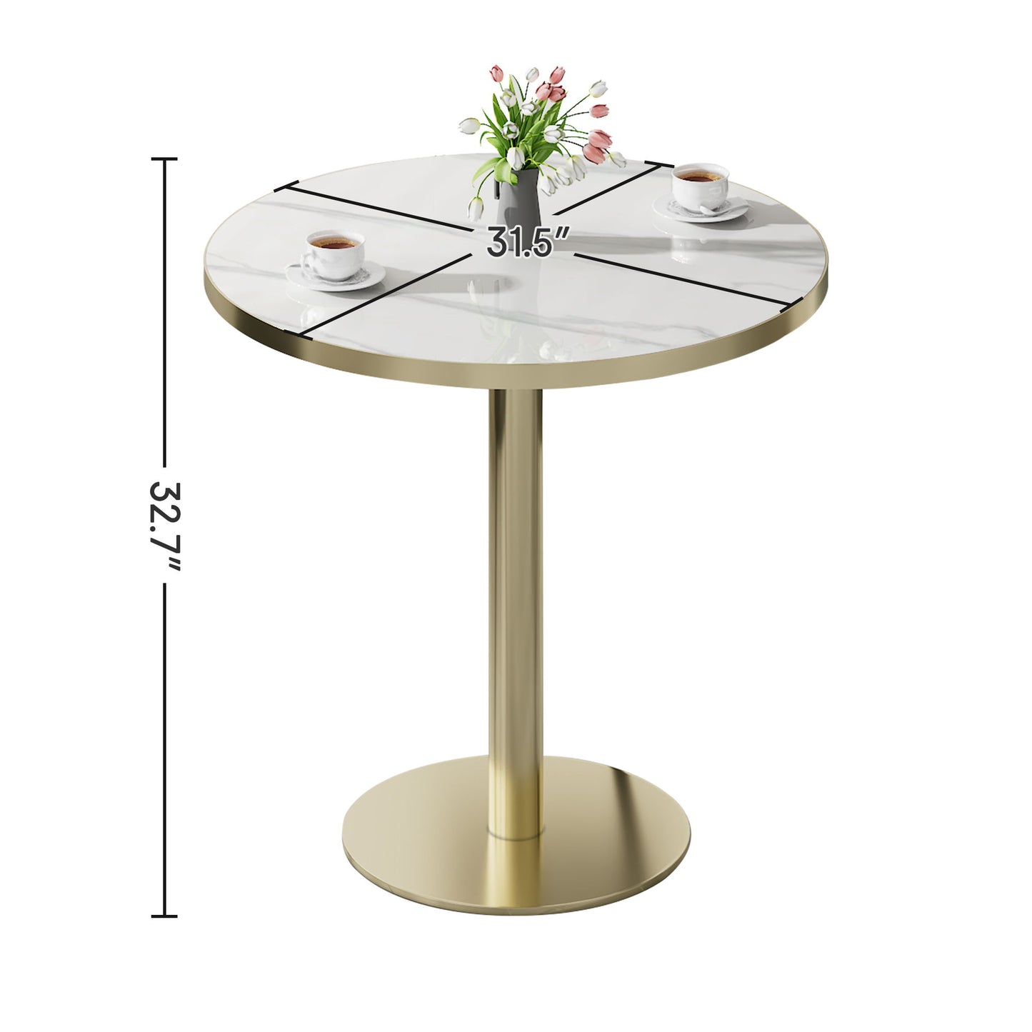 Round Bistro Table - Gold / White
