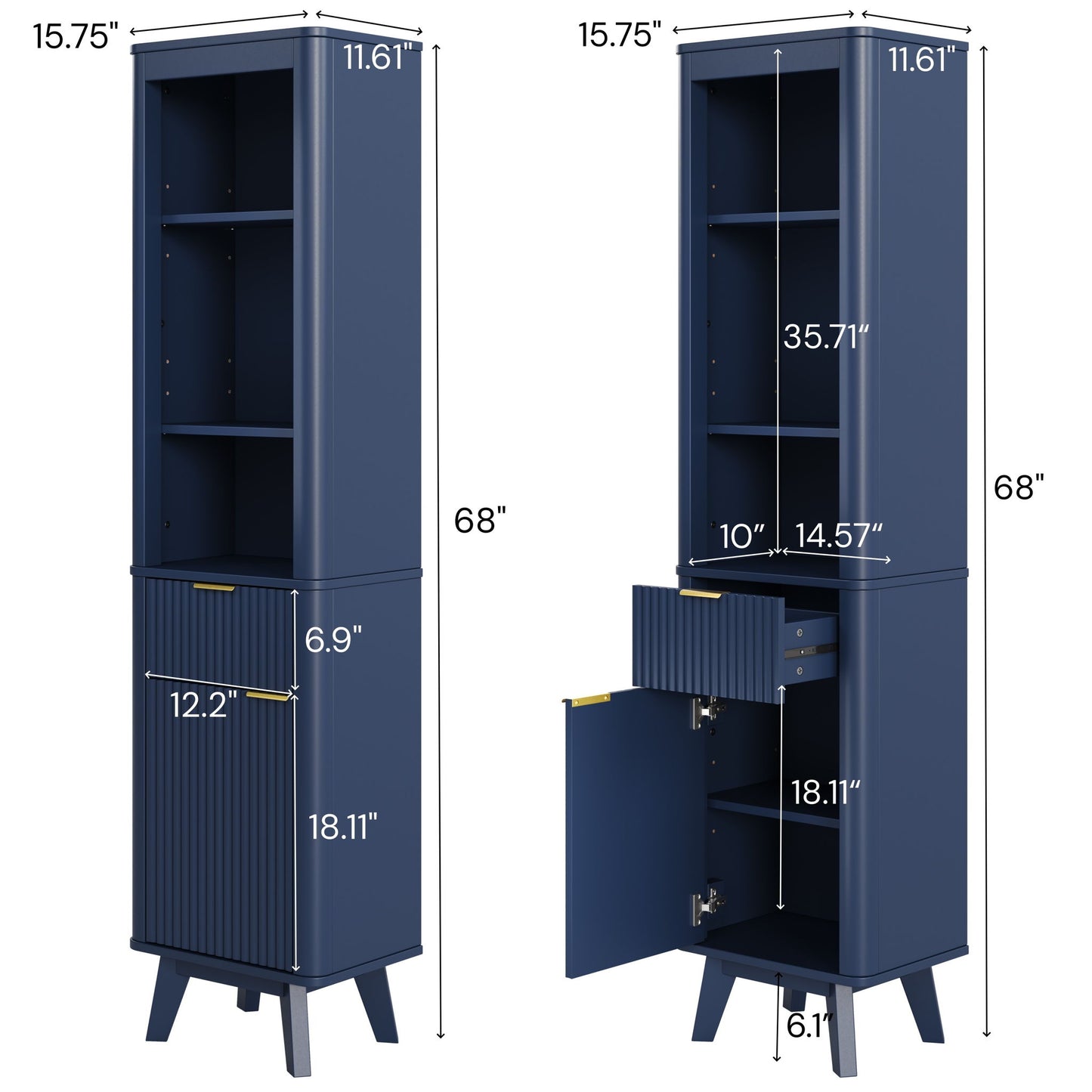 Tall Bathroom Storage Cabinet With Adjustable Shelves And 1 Drawer & Door