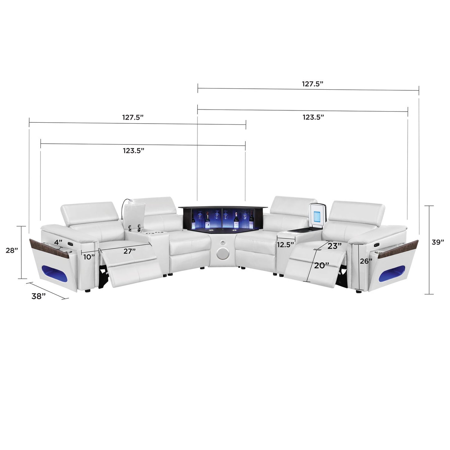 Nova - Sectional With Bluetooth Speaker, LED And Lifting Wine Cabinet