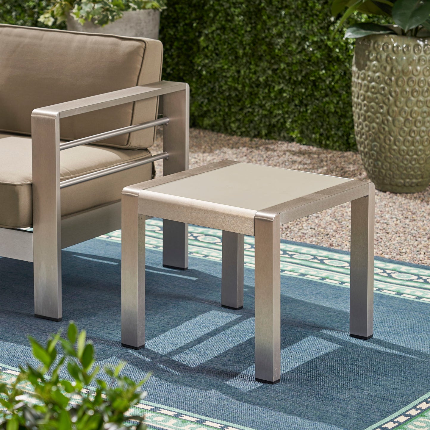 Cape Coral - Contemporary Side Table With Frosted Glass Top