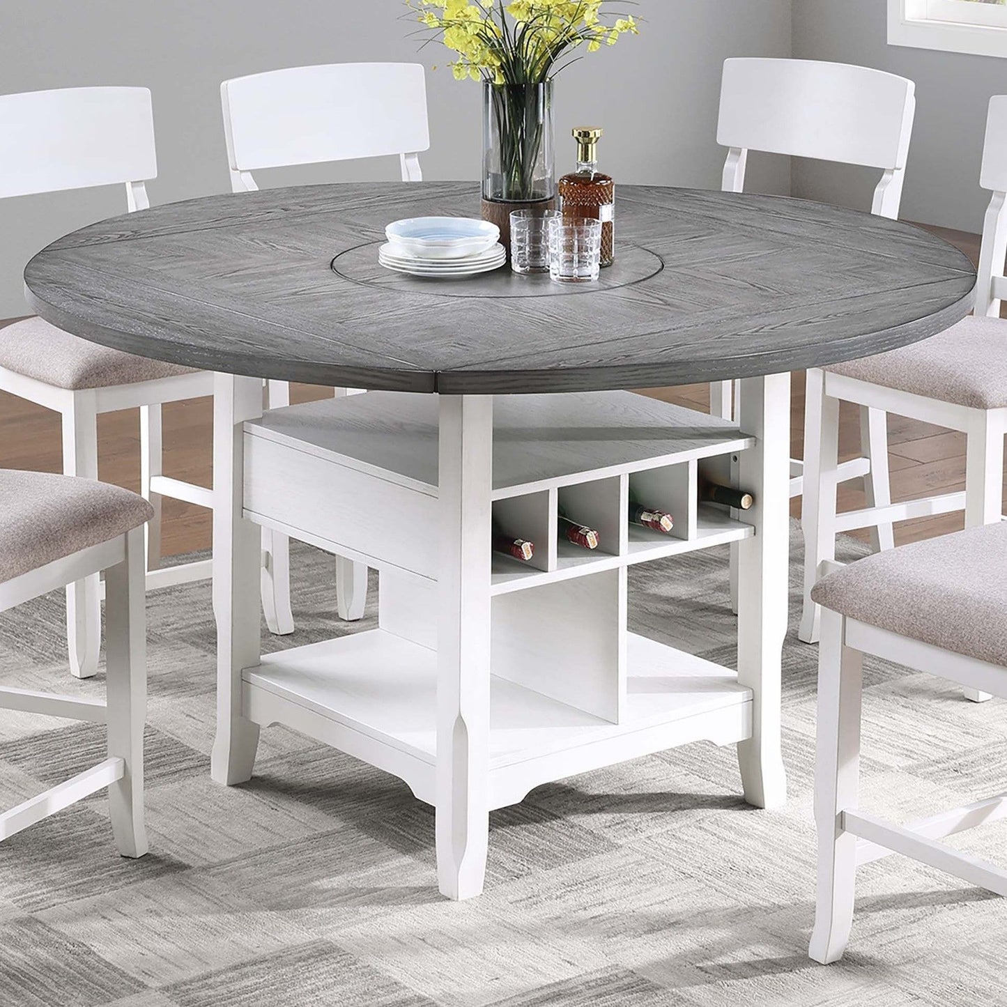 Contemporary Counter Height Dining Set With Built In Lazy Susan