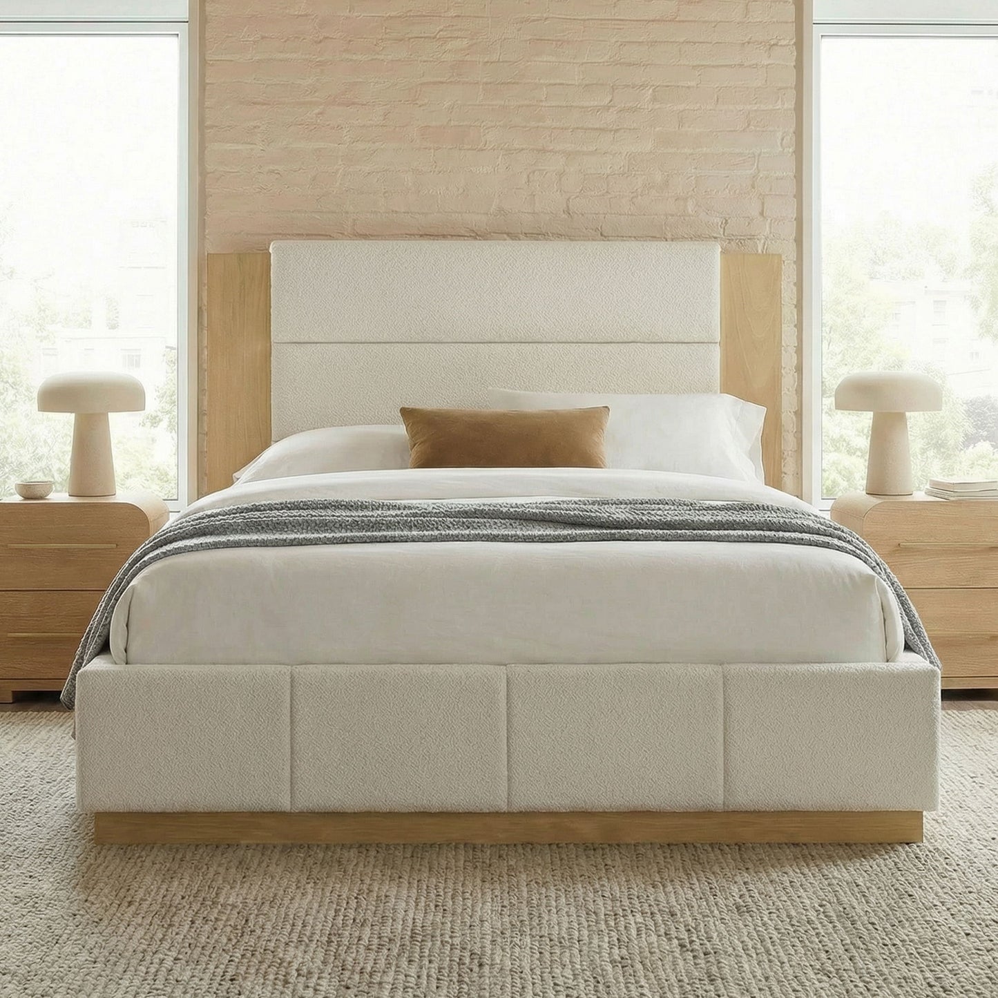 Modern Upholstered Platform Bed With Extended Headboard