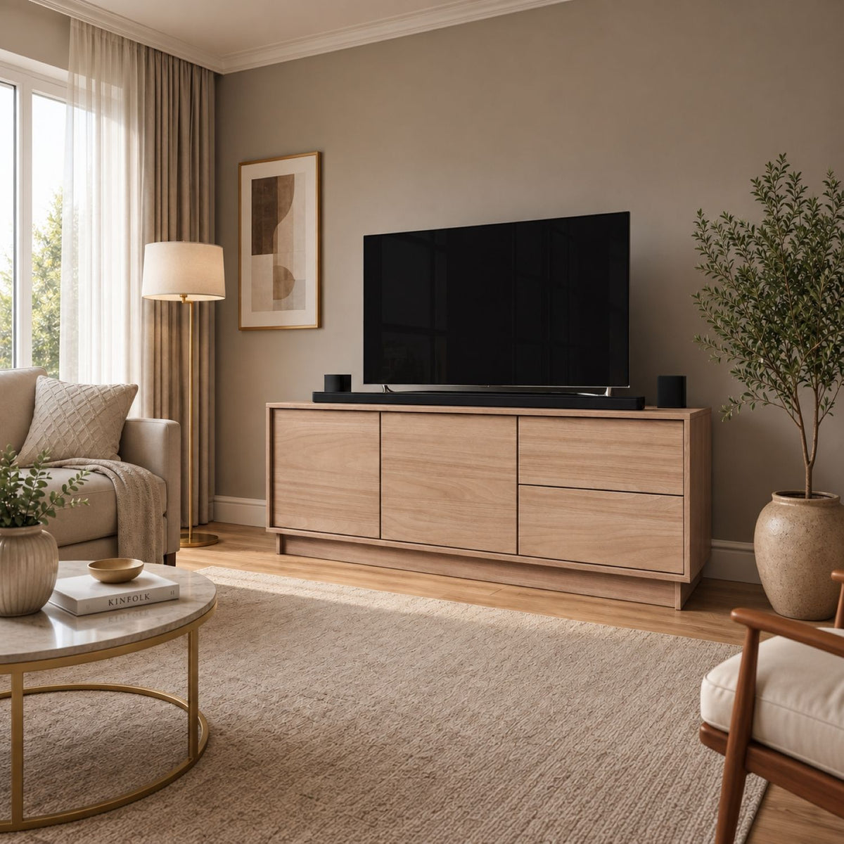 TV Stand For TVs Up To 60" With 2 Doors And 2 Drawers - Natural Walnut