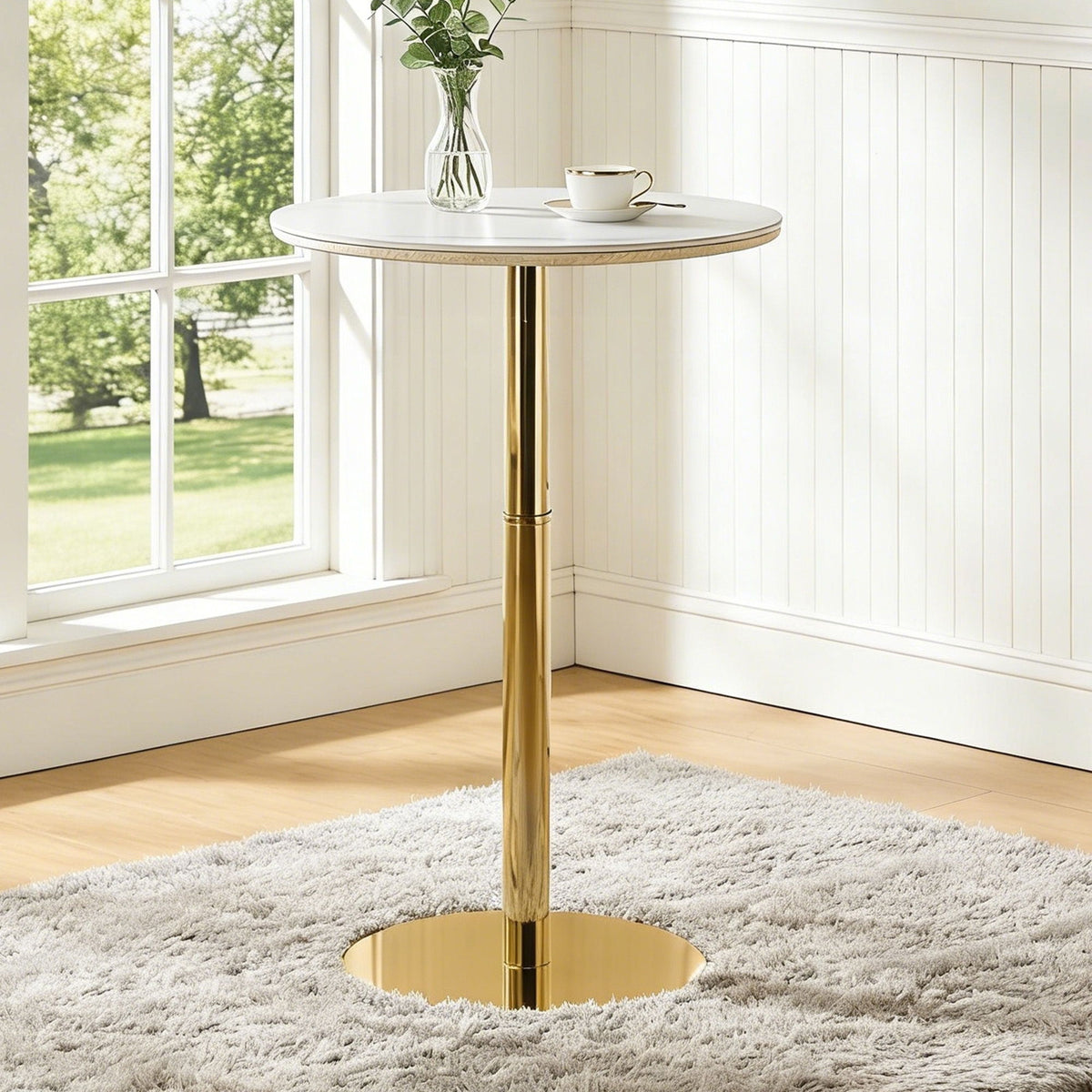 Circular Bar Table With Non Adjustable Legs - Gold+White