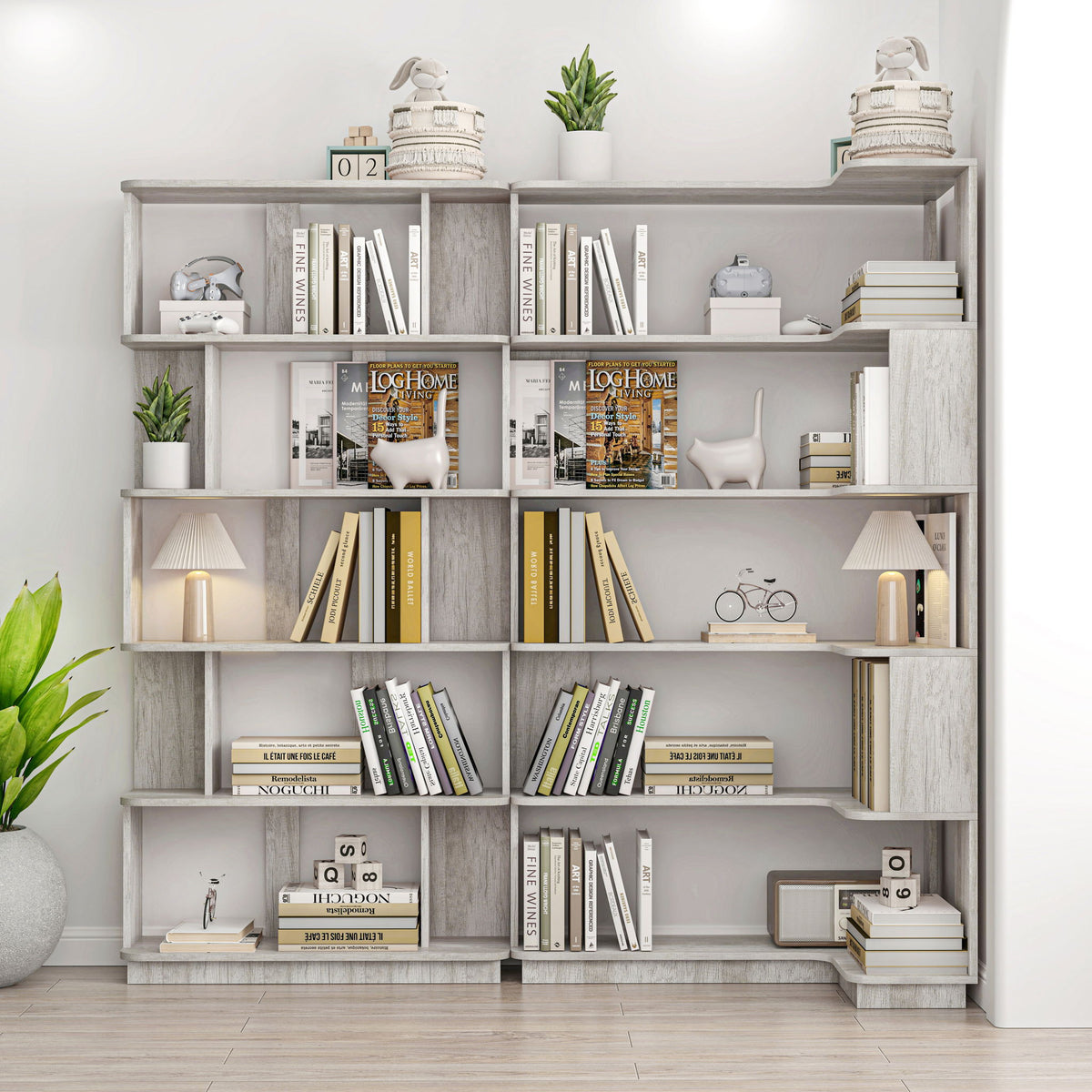 Extended Corner Bookshelf For Living Room - Light Gray