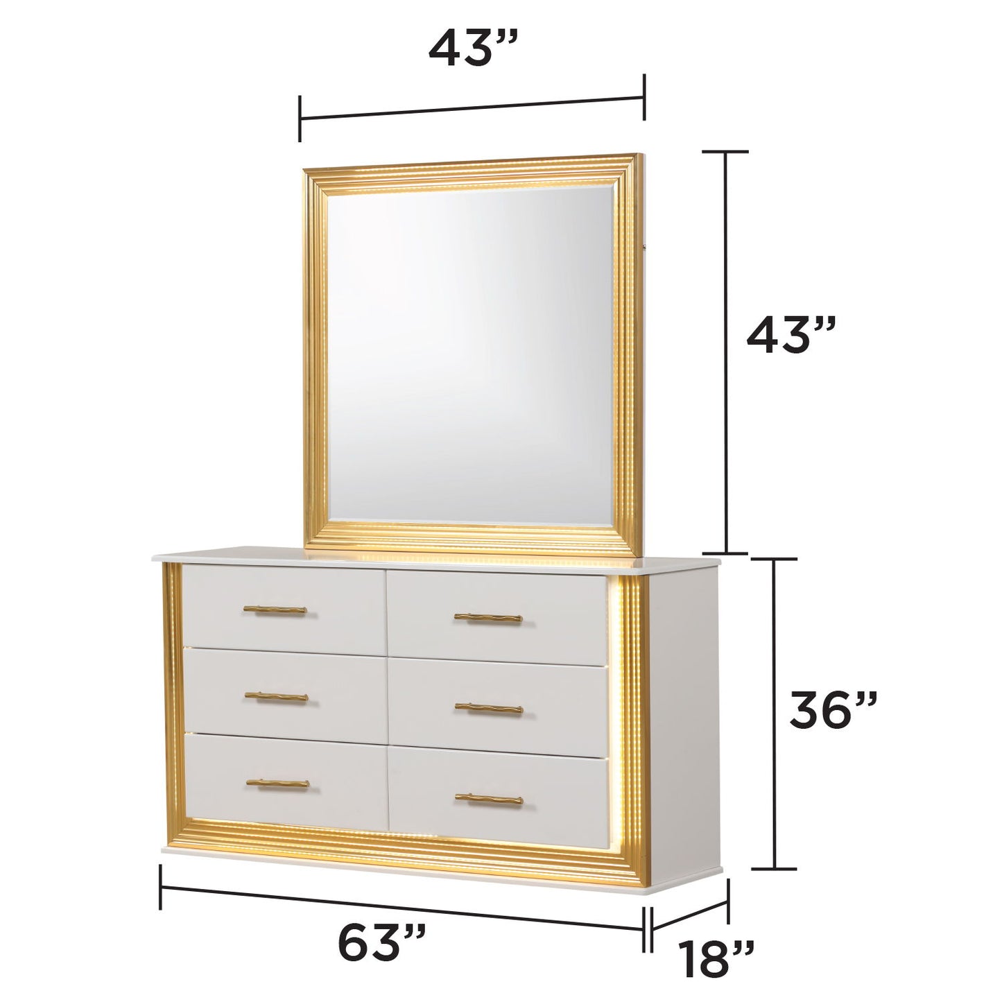 Obsession - 6 Drawer LED Dresser - White