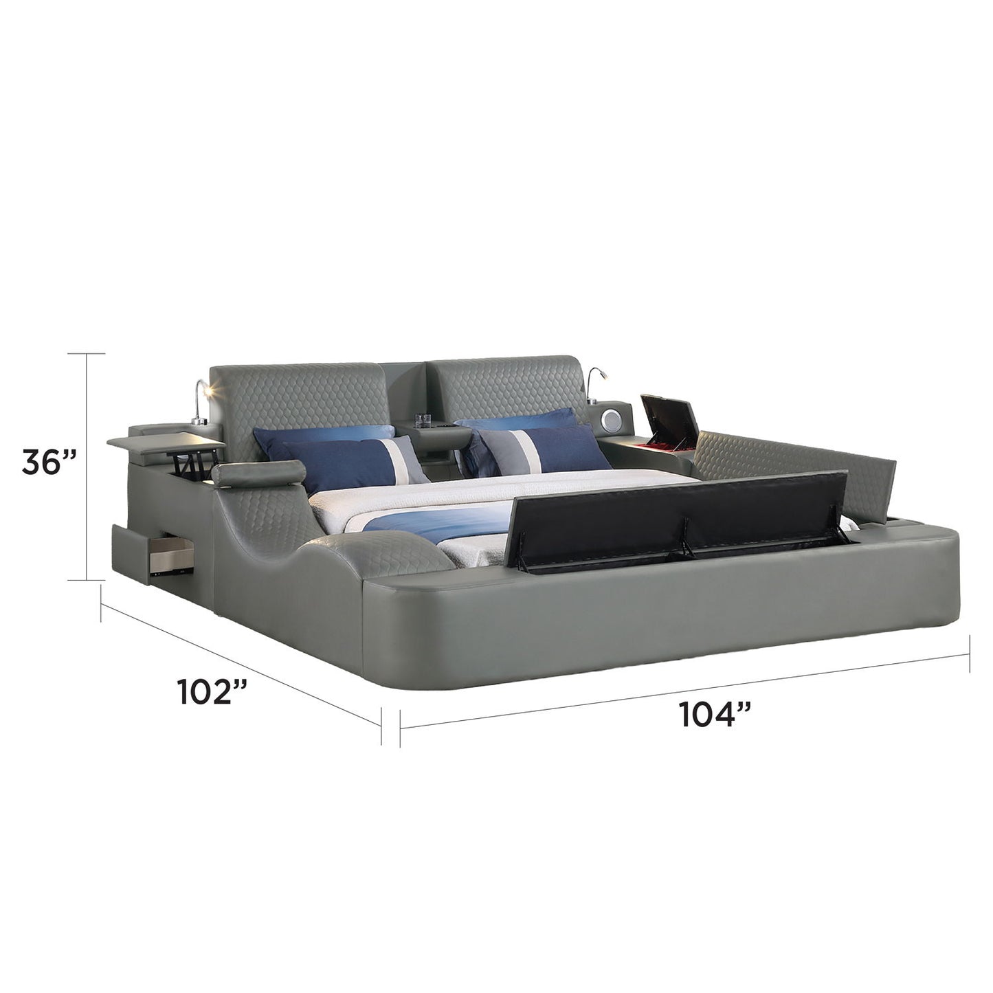 Zoya - Smart Multifunctional Bed, Built In Bluetooth Speakers, USB Charging
