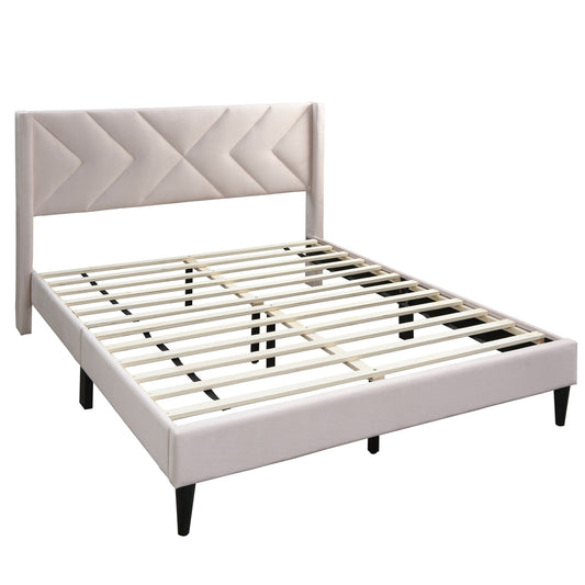 Elegant Bed With Upholstered Headboard, Platform Base