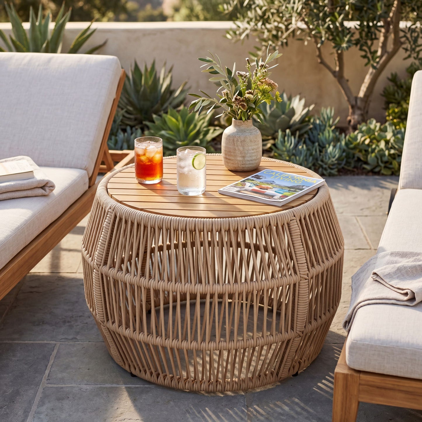Round Side Table With Rope Frame