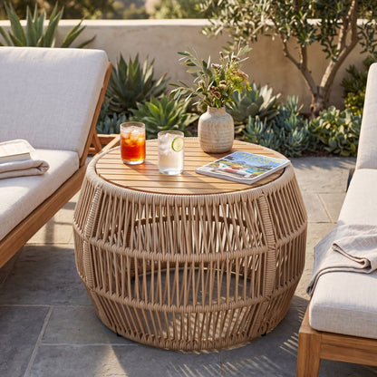 Round Side Table With Rope Frame