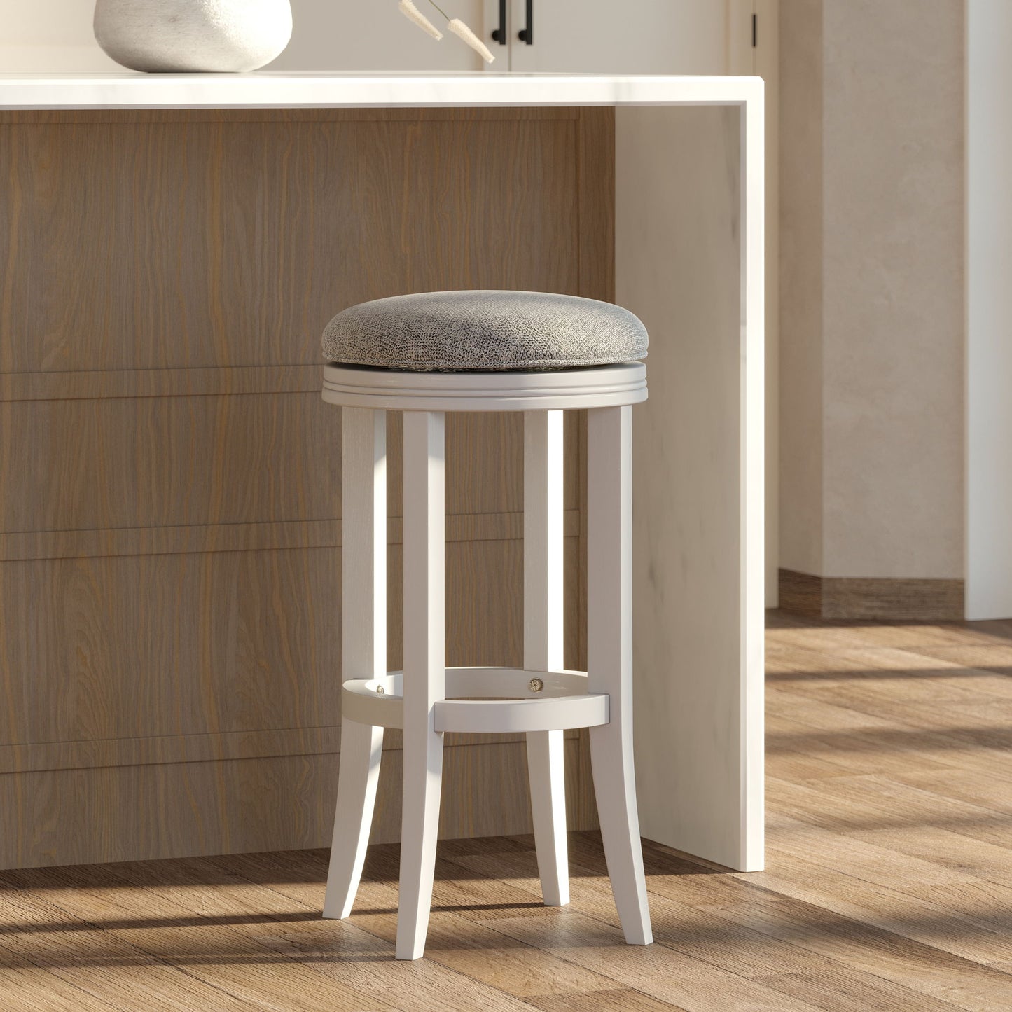 Backless Swivel Stool With Upholstered Seat