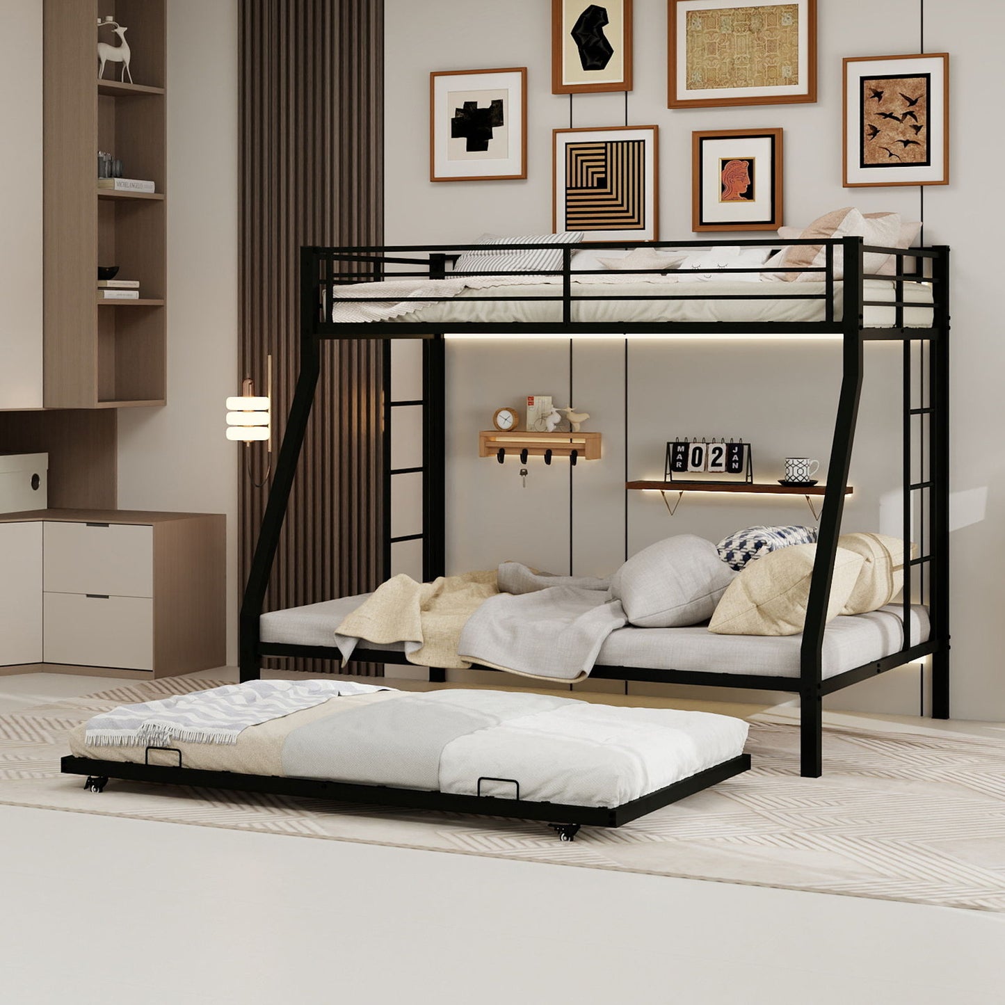 Bunk Bed For Kids, Convertible Frame With Ladders & Guardrail
