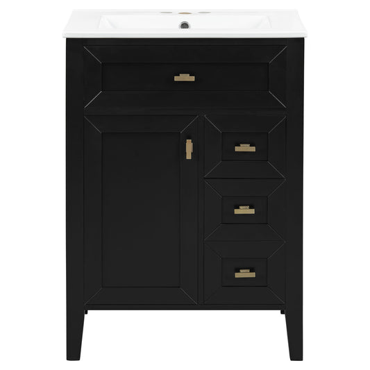 Bathroom Vanity With Sink, 3 Drawers & Cabinet With 2 Tier Door Storage Rack, Soft Close Doors & Drawers