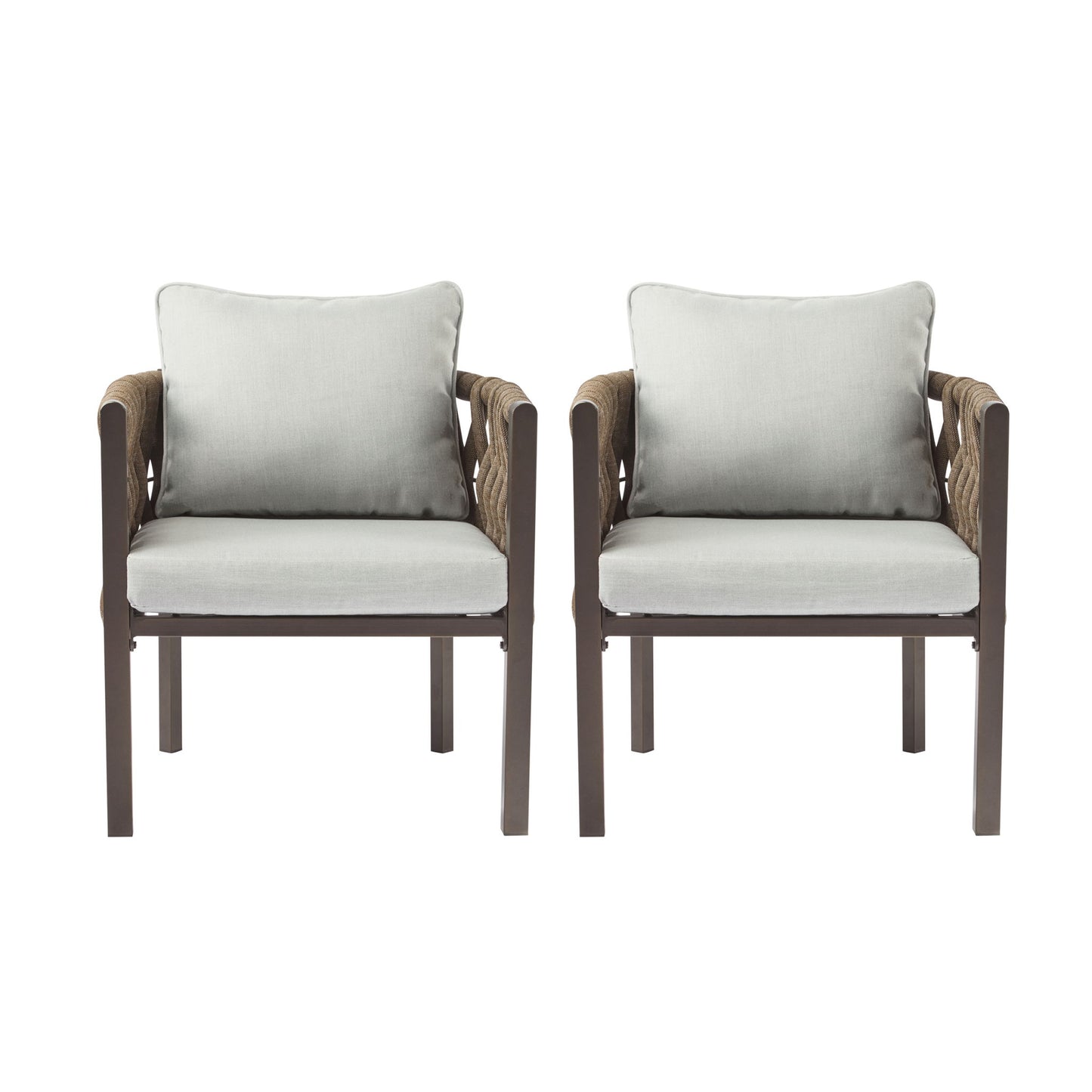 2 Pieces Outdoor Metal Patio Club Chair, Patio Furniture Arm Chair With Cushion, Modern Outdoor Furniture Deep Seating For Porch, Garden, Backyard, Balcony - Brown / Light Gray