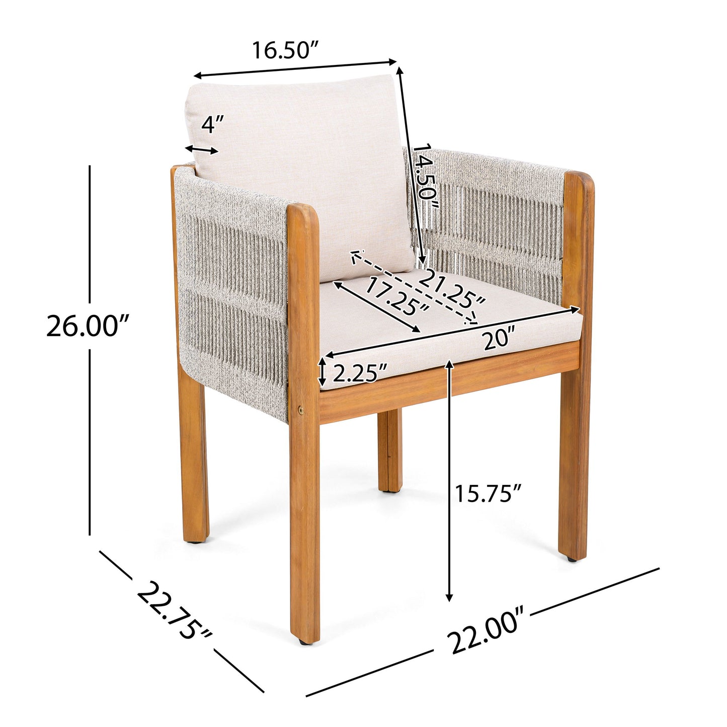 7 Piece Outdoor Dining Set With Table And 6 Chairs - Beige / Teak / White