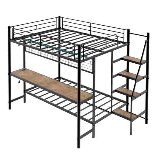 Bunk Bed With Built In Desk And LED Lighting