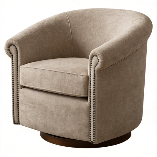 Barrel Swivel Accent Chair, 360 Degree Rotating For Living Room - Sand