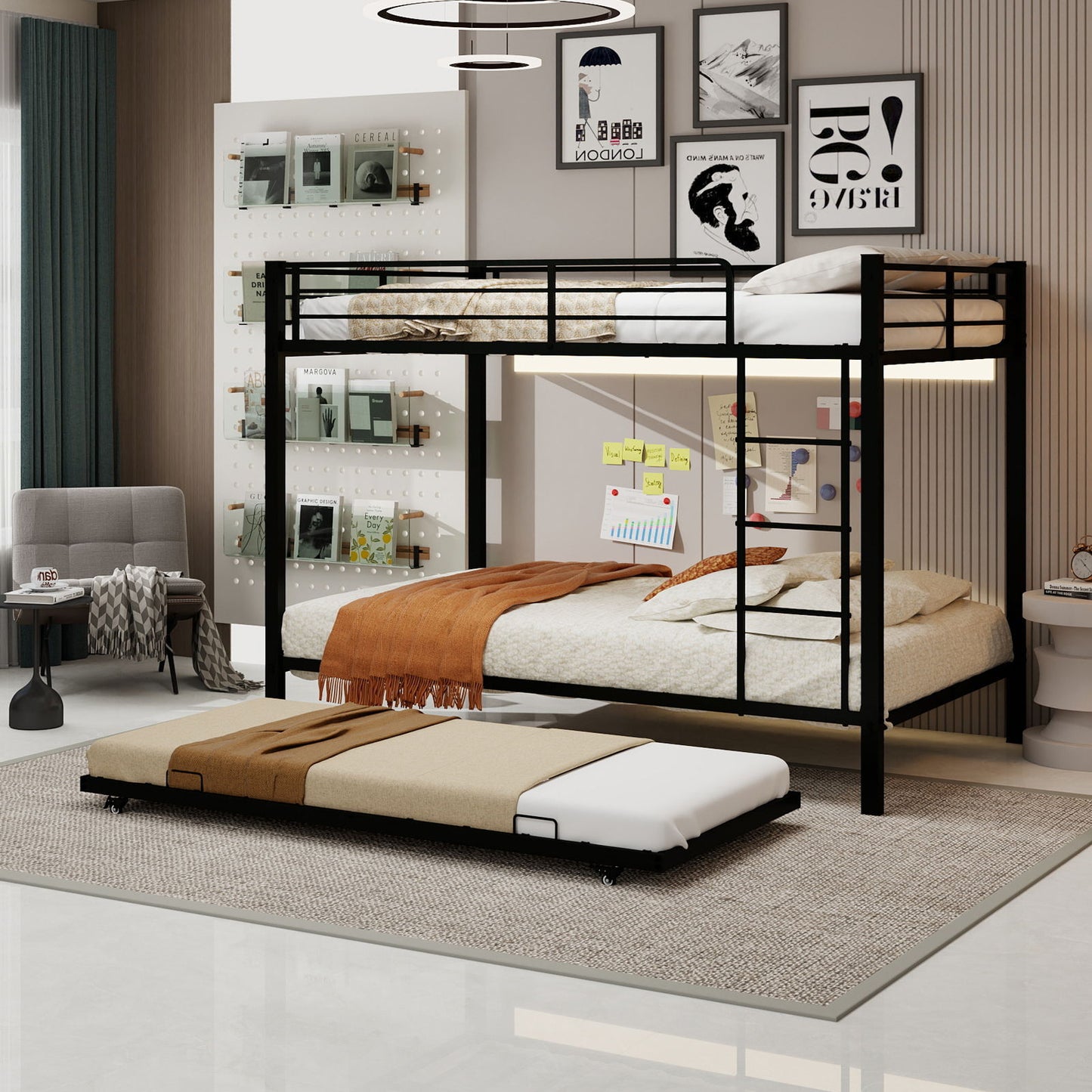 Bunk Bed For Kids, Convertible Frame With Ladders & Guardrail