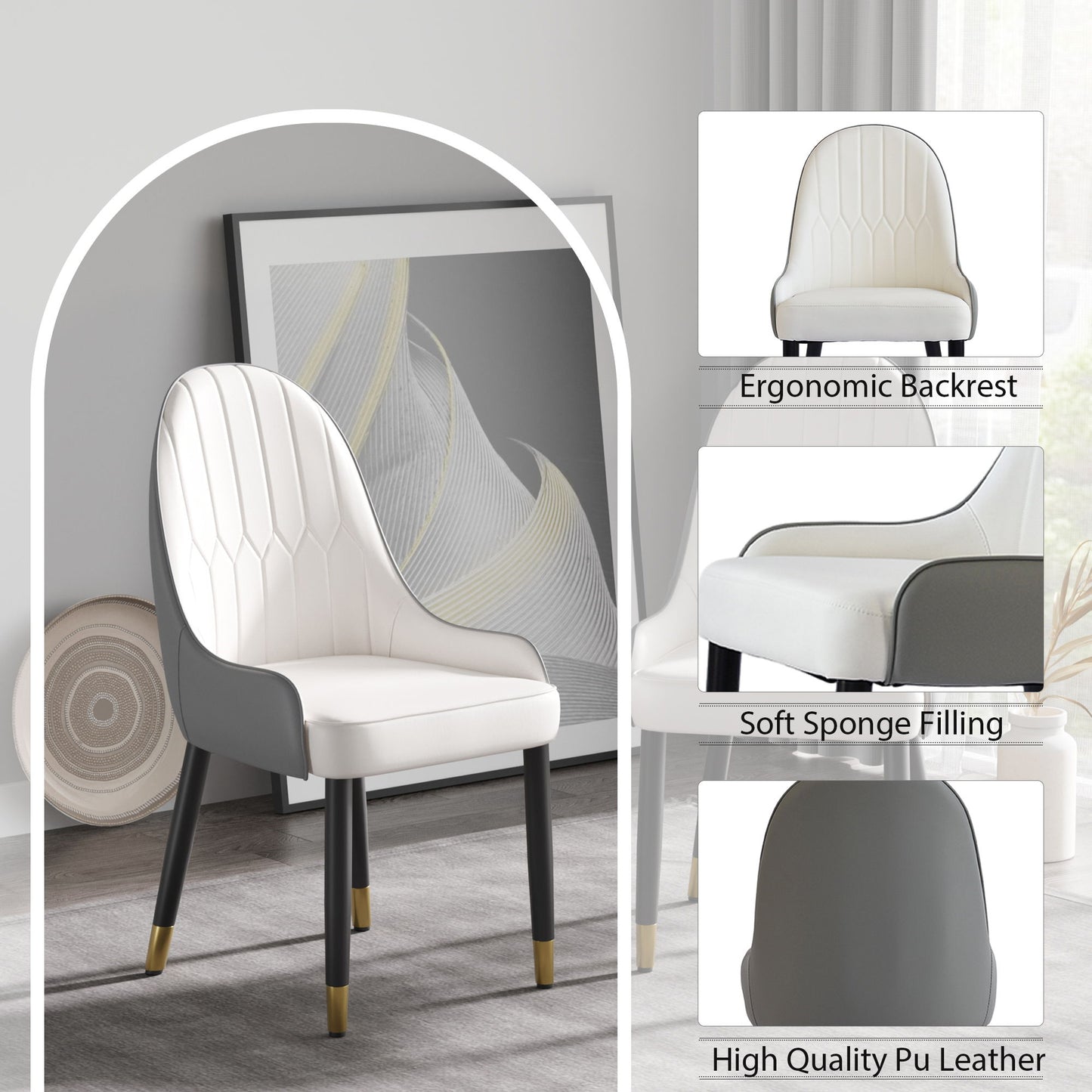 Modern Sponge-Filled Dining Chair, Solid Wood Metal Legs, Suitable For Restaurants, Living Rooms And Rooms (Set of 2)