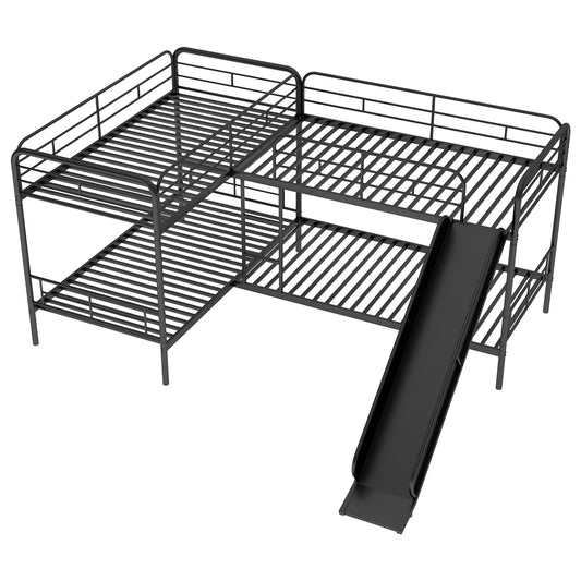 Mission Style Twin Size L-Shaped Bunk Bed With Slide And Ladder - Black