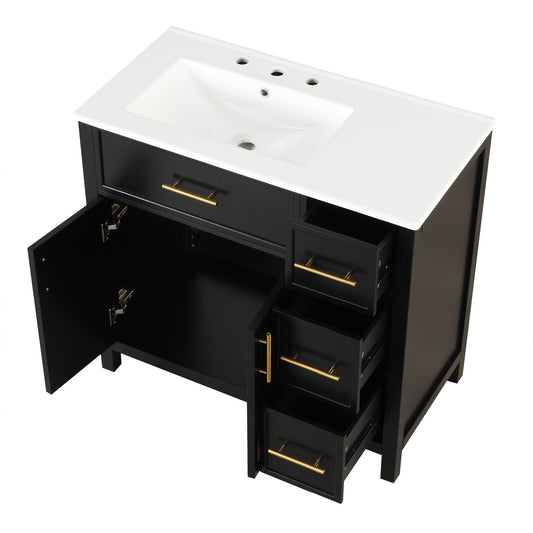 Modern Bathroom Vanity With Sink Top, 2 Doors And 3 Drawers