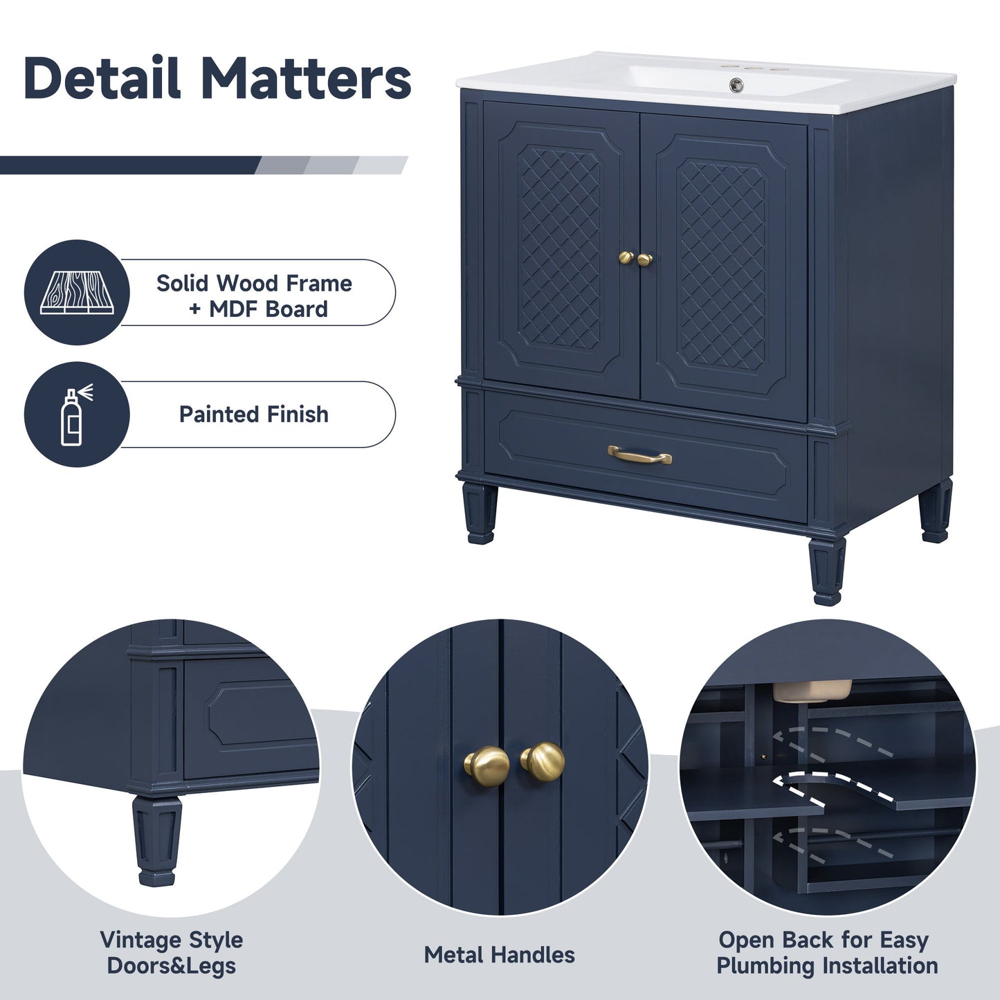 Bathroom Vanity With Sink, Soft Closing Door, Multi Functional Storage