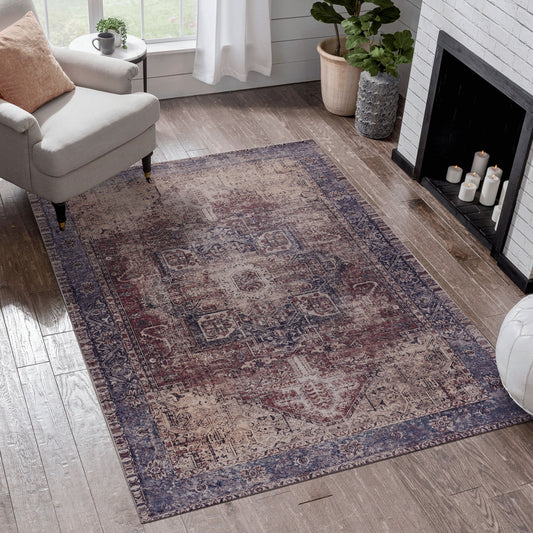 Maval - 8' X 10' Washable Area Rug - Burgundy