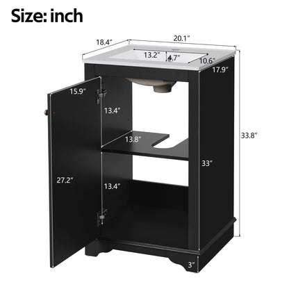 Bathroom Vanity With Sink, Freestanding Single Cabinet Set, Soft Close Door, Adjustable Shelf