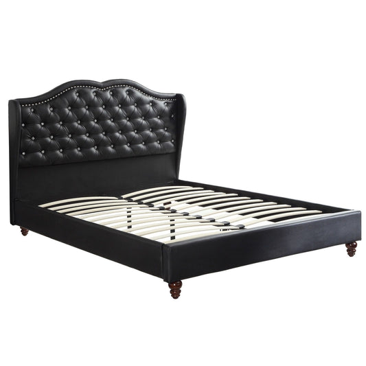 Bed With Curved Wingback Headboard, Button Tufted Upholstered