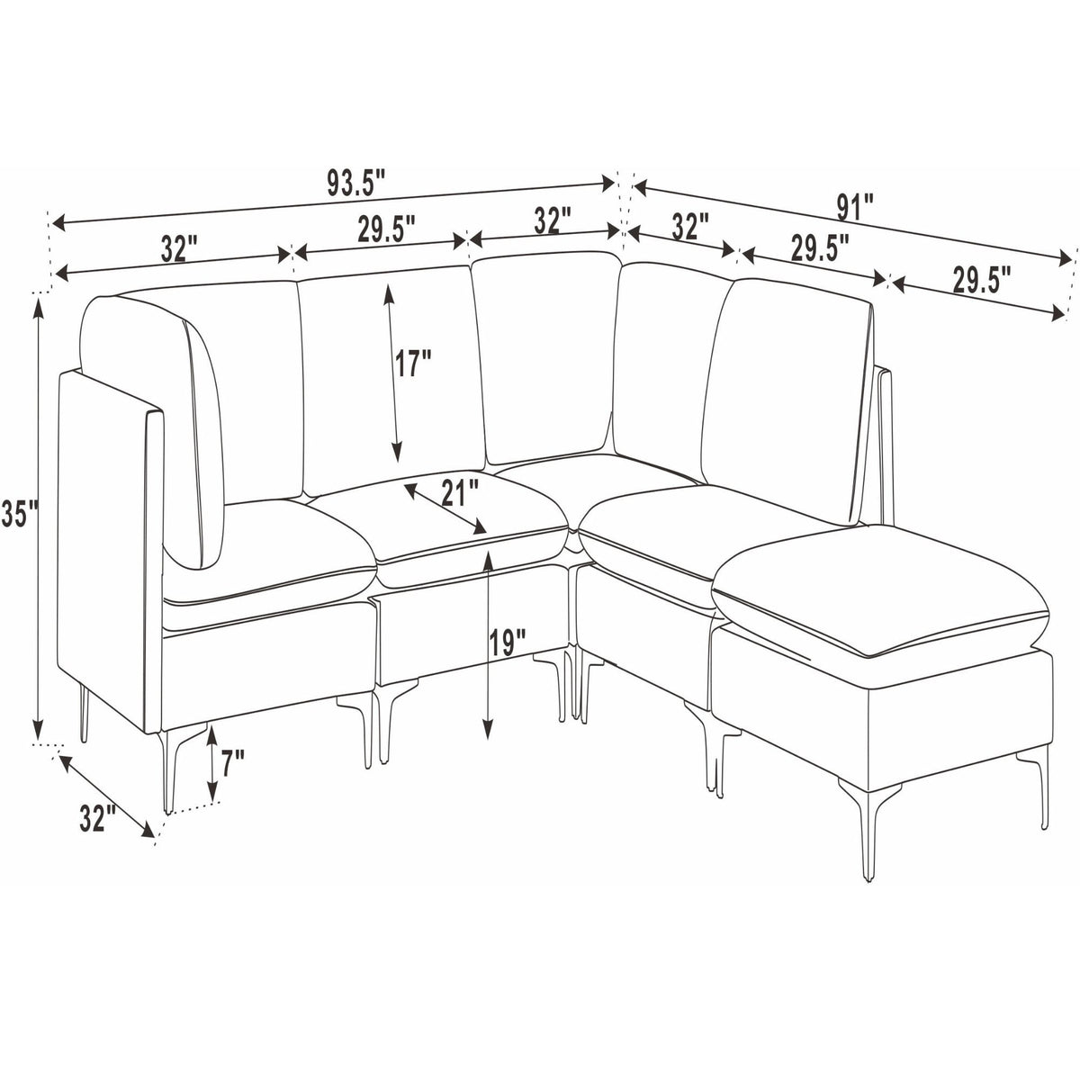 Upholstered Modular Sectional & Tall Legs