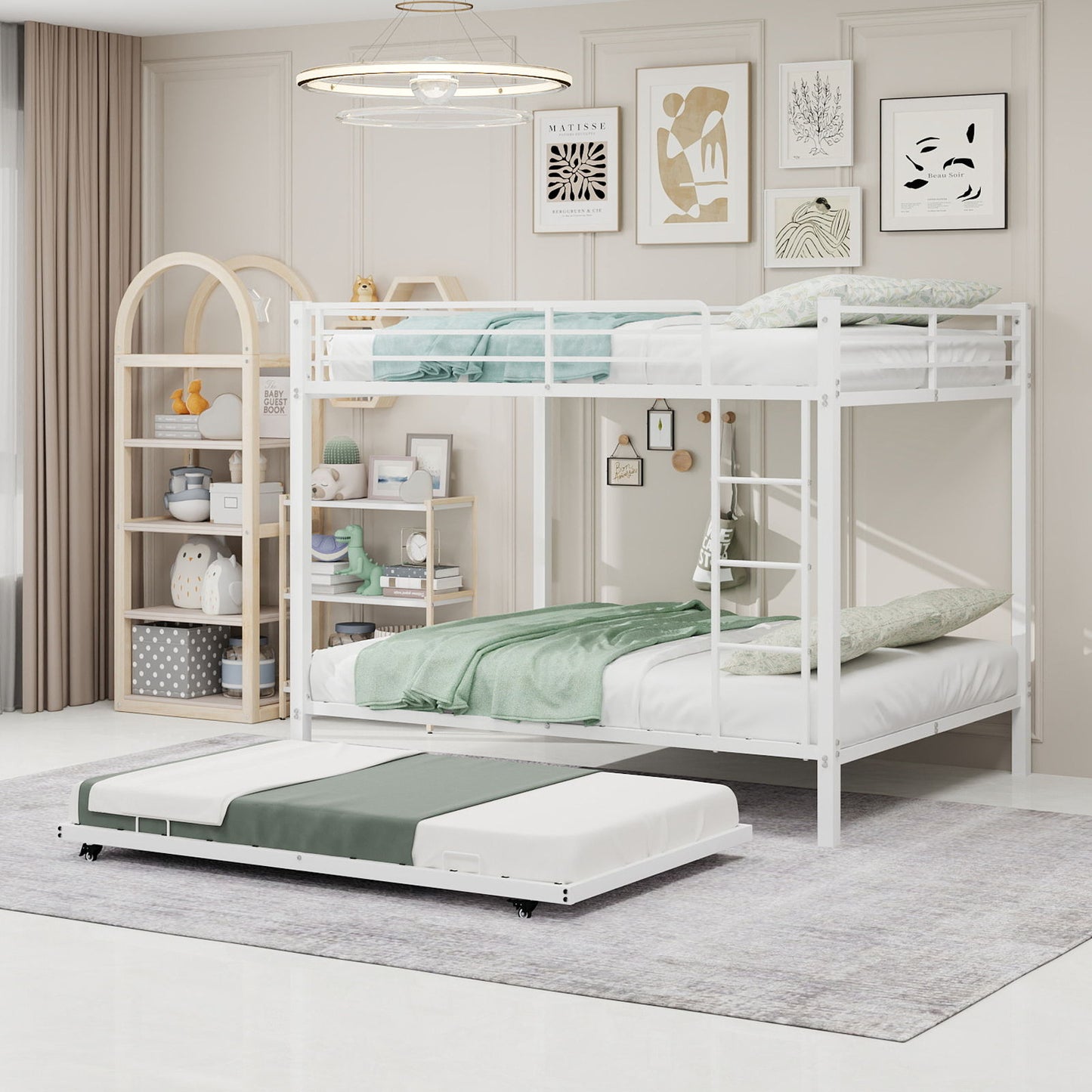 Bunk Bed For Kids, Convertible Frame With Ladders & Guardrail
