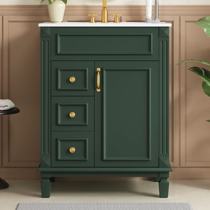 Bathroom Vanity With Sink, Compact Cabinet & 2 Drawers And Adjustable Shelf