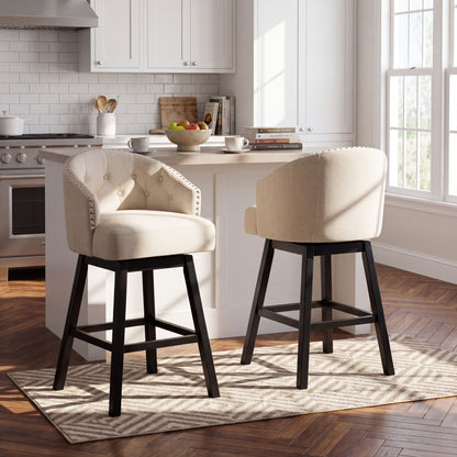 360 Degree Swivel Bar Stool & Stunning Nailhead Trim (Set of 2) - Beige