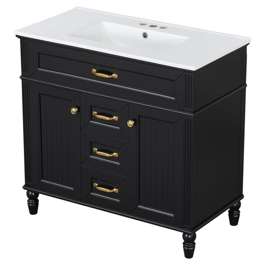 Bathroom Vanity With Sink, Flip-Out Top Drawer, Soft Close Doors, 2 Storage Drawers