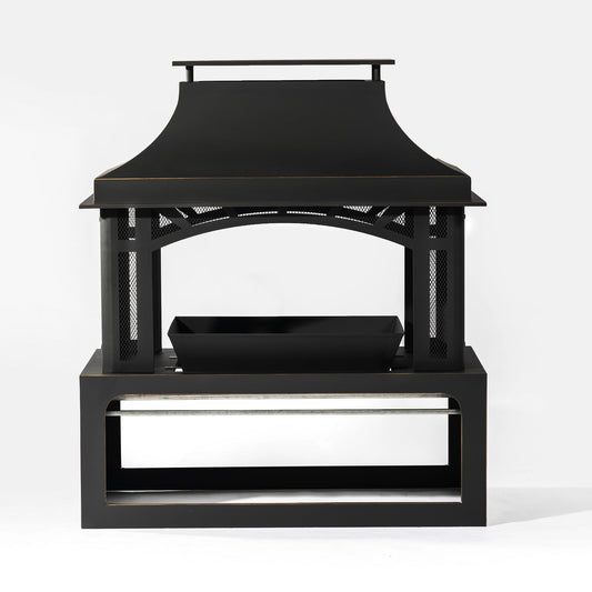 Fireplace, 50000 Btu Fire Pit, Wood Burning Chimney For Outside - Black