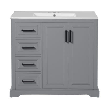 Bathroom Vanity With Sink, Soft Close Doors, Adjustable Shelf & 3 Drawers