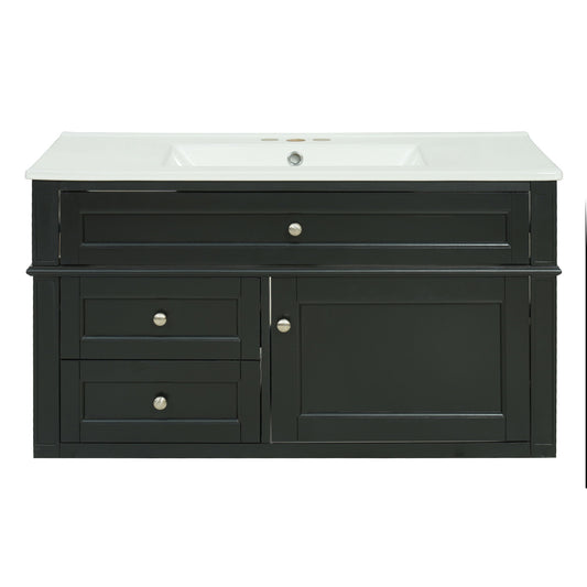 Modern Wall Mounted Floating Cabinet With Double Drawer And Sink