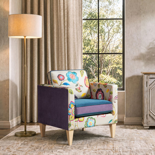 Mamba - Patchwork Accent Chair - Teal Blue Purple / Multicolored Floral