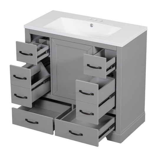 Modern Bathroom Vanity With Sink, 6 Drawers, Adjustable Shelf