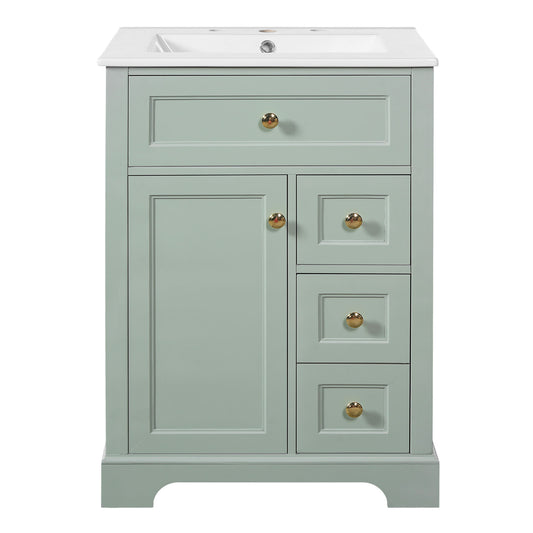 Modern Bathroom Vanity With Sink, 3 Drawers & Cabinet With 2 Tier Door Storage