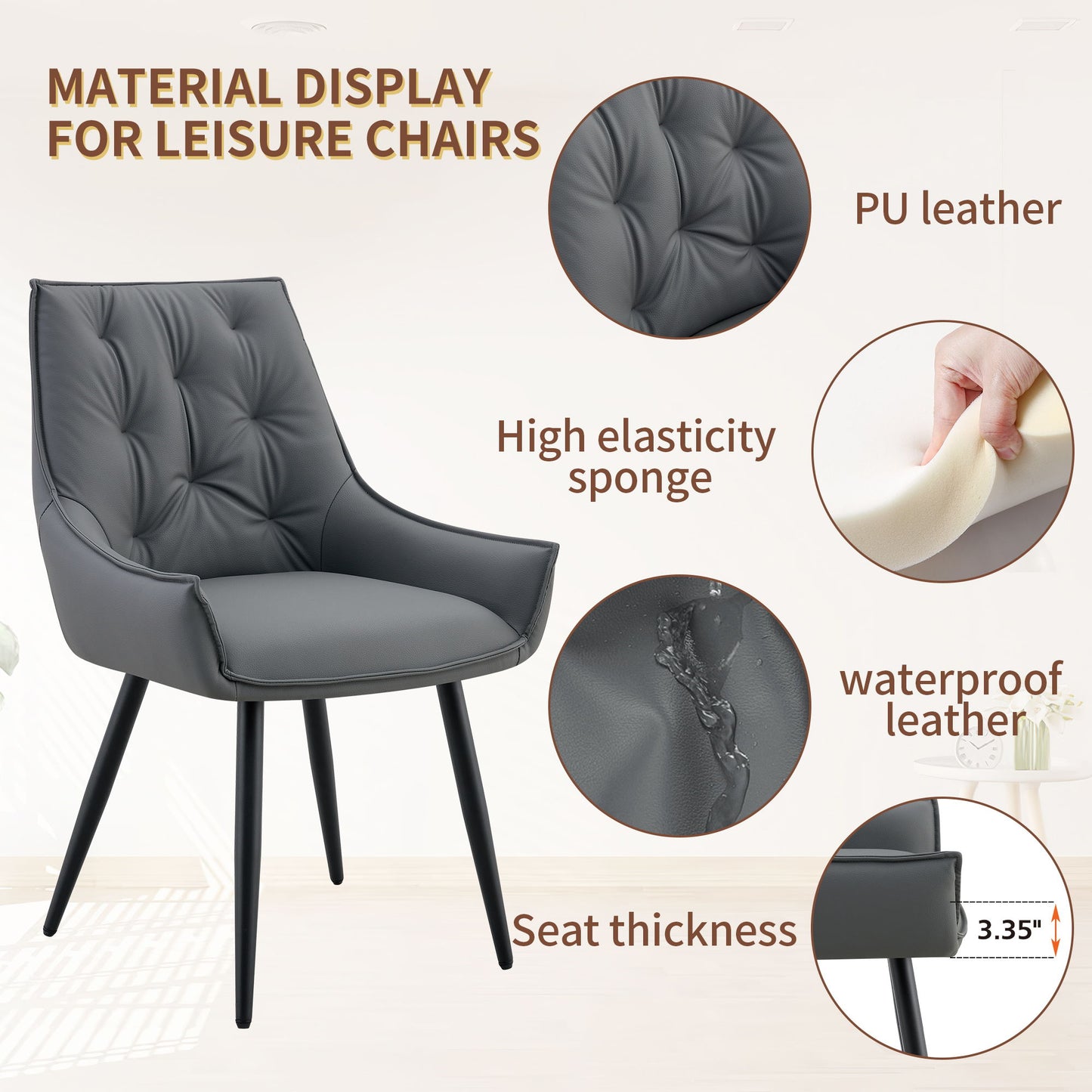 Dining Kitchen Chairs, Flat Back (Set of 2) - Dark Gray