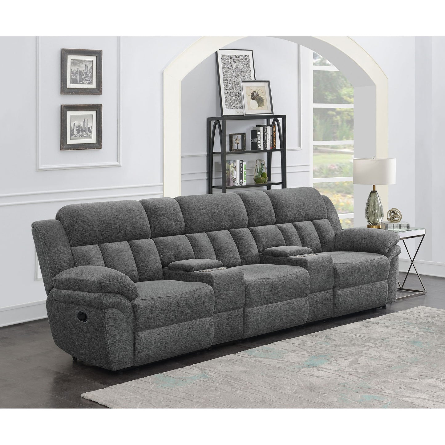 Divine - 5 Piece Power Reclining Home Theater Seating Set With Memory Foam Cushions And Storage Consoles