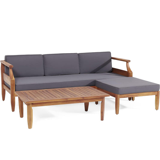 Bianca - Outdoor 3 Seater Sofa Chat Set With Ottoman - Teak