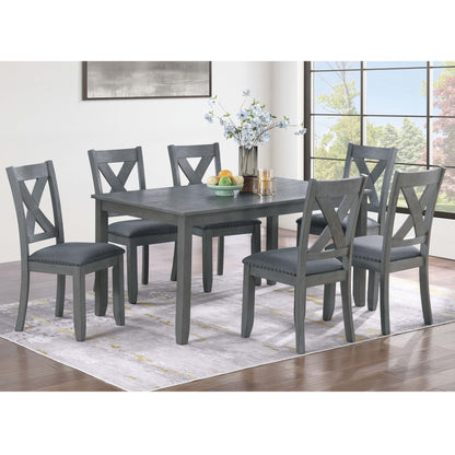 7 Piece Dining Room Furniture, Table And 6 Chairs Set - Gray