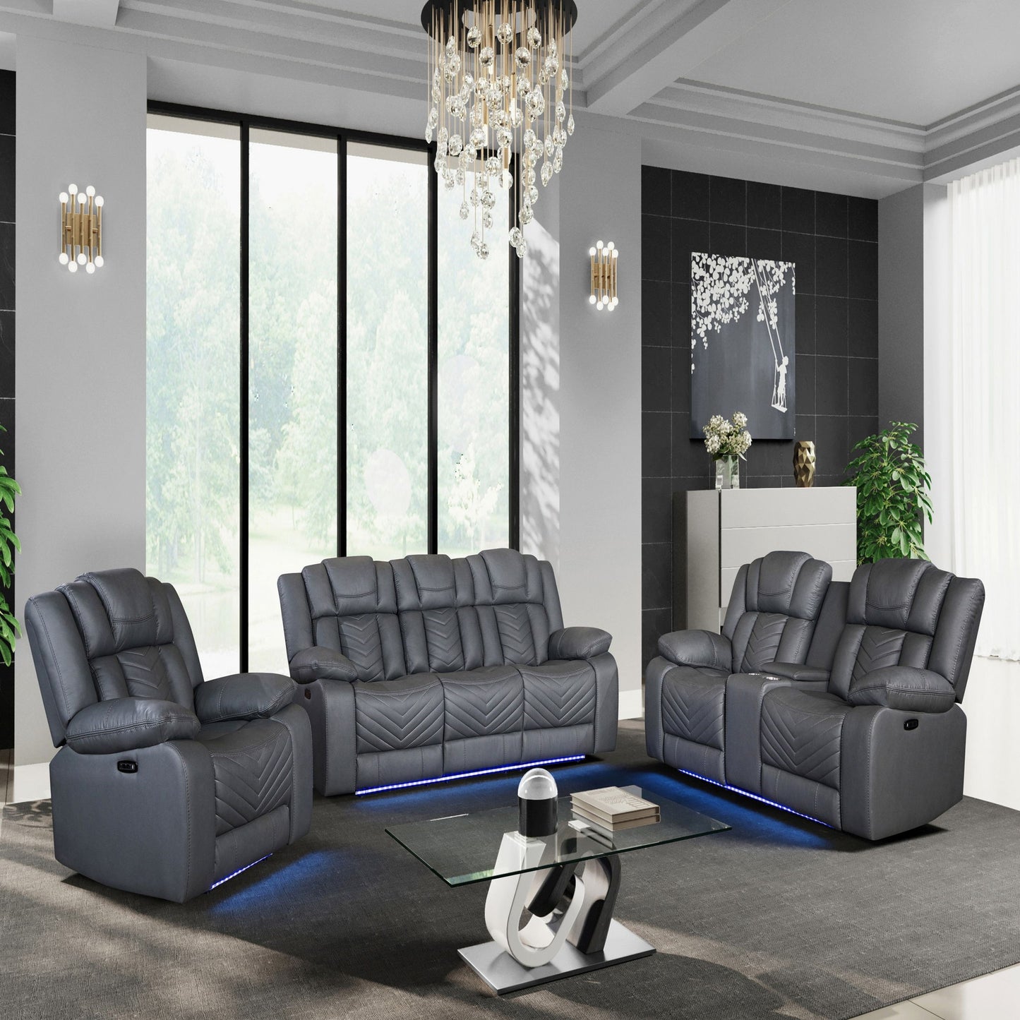 Raize - Power Recliner With LED Functionality - Gray